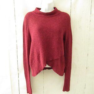 Free People Top S Small Burgundy Linen Blend Long Sleeve Boho Peasant